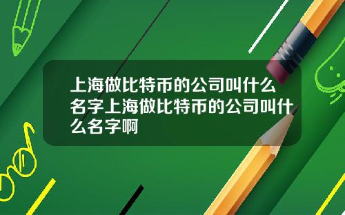 上海做比特币的公司叫什么名字上海做比特币的公司叫什么名字啊