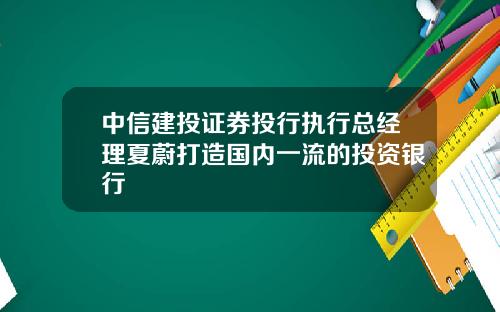 中信建投证券投行执行总经理夏蔚打造国内一流的投资银行