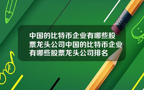 中国的比特币企业有哪些股票龙头公司中国的比特币企业有哪些股票龙头公司排名