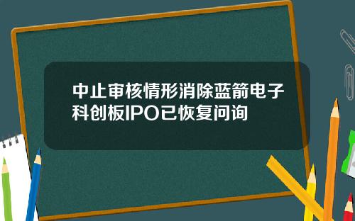 中止审核情形消除蓝箭电子科创板IPO已恢复问询