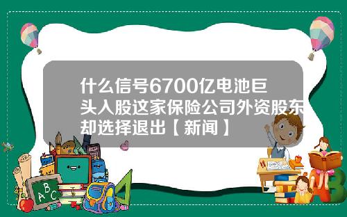 什么信号6700亿电池巨头入股这家保险公司外资股东却选择退出【新闻】