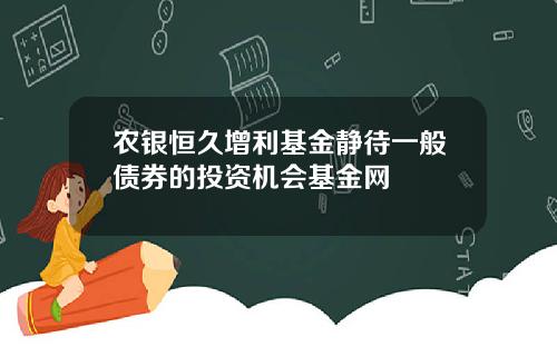 农银恒久增利基金静待一般债券的投资机会基金网