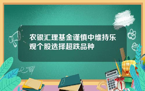 农银汇理基金谨慎中维持乐观个股选择超跌品种