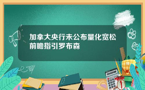 加拿大央行未公布量化宽松前瞻指引罗布森