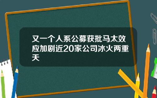 又一个人系公募获批马太效应加剧近20家公司冰火两重天