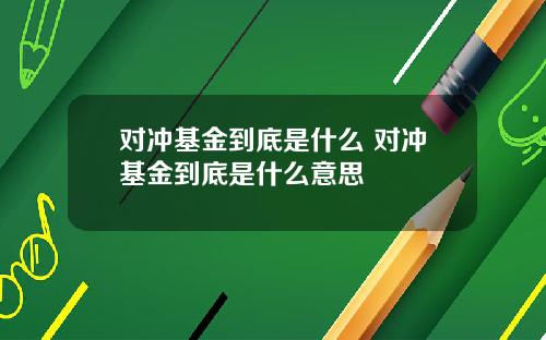 对冲基金到底是什么 对冲基金到底是什么意思