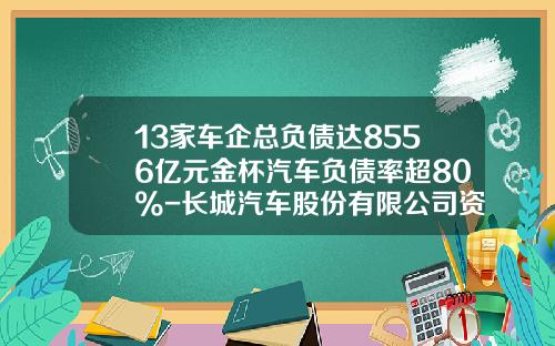 13家车企总负债达8556亿元金杯汽车负债率超80%-长城汽车股份有限公司资产负债表