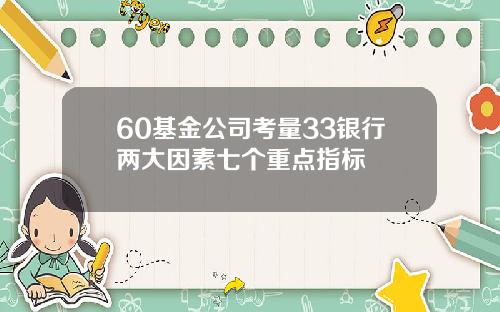 60基金公司考量33银行两大因素七个重点指标