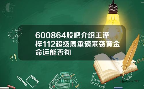 600864股吧介绍王泽梓112超级周重磅来袭黄金命运能否彻