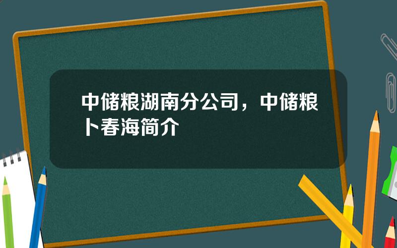 中储粮湖南分公司，中储粮卜春海简介