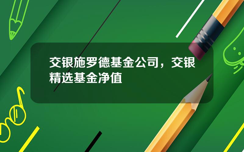 交银施罗德基金公司，交银精选基金净值