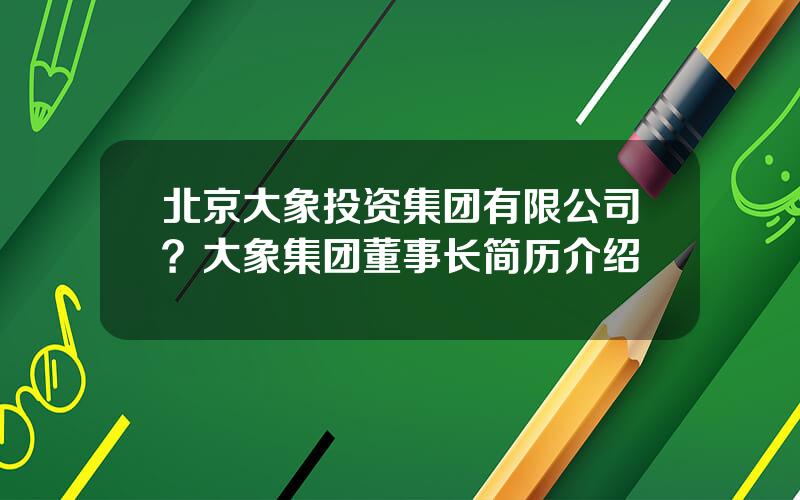 北京大象投资集团有限公司？大象集团董事长简历介绍