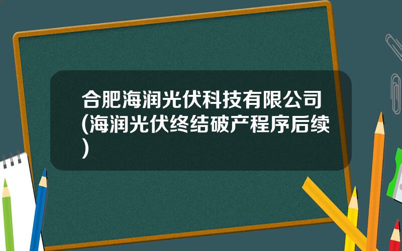 合肥海润光伏科技有限公司(海润光伏终结破产程序后续)