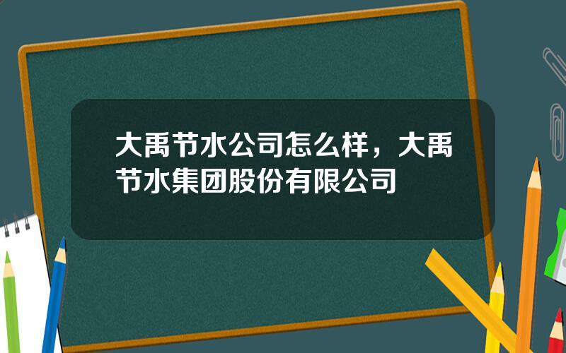 大禹节水公司怎么样，大禹节水集团股份有限公司